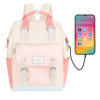 Plecak Himawari pojemny modny z USB i miejscem na laptopa do szkoły pracy modny na uczelnię beżowy