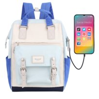 Plecak Himawari pojemny modny z USB i miejscem na laptopa do szkoły pracy modny na uczelnię kremowy