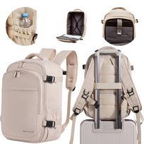 Plecak kabinowy WINGS 40x25x20 cm Ryanair/Wizz Air, 20L, beżowy, nylon, lekki 0,6 kg, kieszeń na laptop 14”