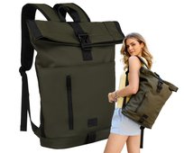 Plecak roll-top miejski Peterson na laptopa z kieszenią boczną, zielony