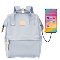 Plecak sportowy z portem USB damski do szkoły na uczelnię do pracy na laptopa modny szkolny gołębi szary Himawari