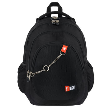 Plecak szkolny dla chłopca St.Right X White czarny z łańcuszkiem - St.Right