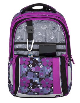 Plecak szkolny dla dziewczynki czarny BAGMASTER  kwiaty trzykomorowy - BAGMASTER