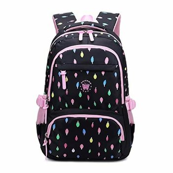 Plecak szkolny dla dziewczynki czarny kolorowe piórka motyl dwukomorowy