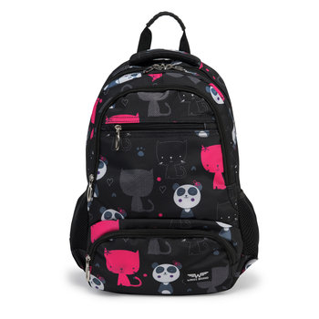 Plecak szkolny dla dziewczynki czarny Wings kot,panda - Wings