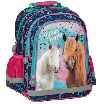 Plecak szkolny dla dziewczynki granatowy PakaNiemowlaka konie wielokomorowy - PakaNiemowlaka