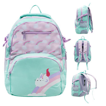 Plecak szkolny, Pusheen, dwukomorowy, chmurki, różowo - miętowy kot - Empik