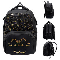 Plecak szkolny, Pusheen, dwukomorowy, czarny, złoty kot