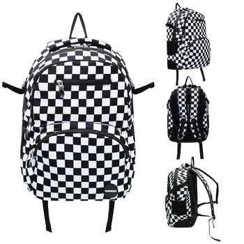 Plecak Szkolny, Square It!, Dwukomorowy, Kratka, Biało - Czarny - Paperdot