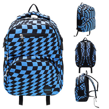 Plecak Szkolny, Square It!, Dwukomorowy, Kratka, Niebieski - Paperdot