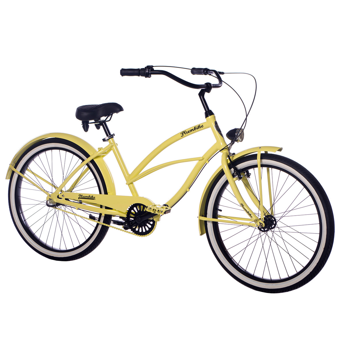 Фото - Велосипед Plumbike Rower miejski damski z bagażnikiem  26 cali jasnożółty 