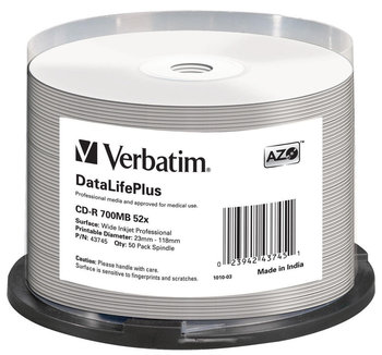 Płyty CD-R VERBATIM AZO DataLife+ Primtable 43745, 700 MB, 52x, 50 szt. - Verbatim