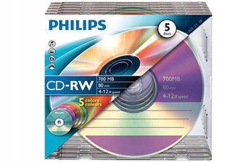 Płyty CD-RW PHILIPS, 700 MB, 12x, 5 szt. - Philips