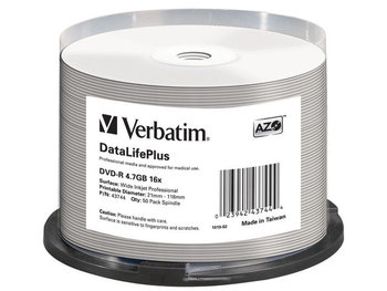 Płyty DVD-R VERBATIM AZO DataLife+ Printable Professional, 4.7 GB, 16x, 50 szt. - Verbatim