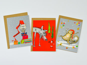 Pocztówki świąteczne kartki 202 - zestaw, święta z pazurem