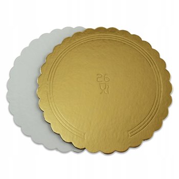 Podkład Pod Tort 28 Cm Okrągły Karbowany 2000 G/M2 Złoty-Biały - Kapak