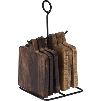 Podkładki drewniane na metalowym stojaku, 6 sztuk - Home Styling Collection