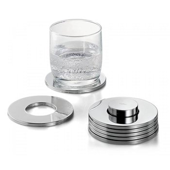 Podkładki pod szklanki ze stojakiem PHILIPPI Rings, srebrne, 7 elementów - Philippi
