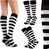 PODKOLANÓWKI DAMSKIE SKARPETY BAWEŁNIANE GETRY PASKI CZARNO- BIAŁE 38-40 Dorasocks