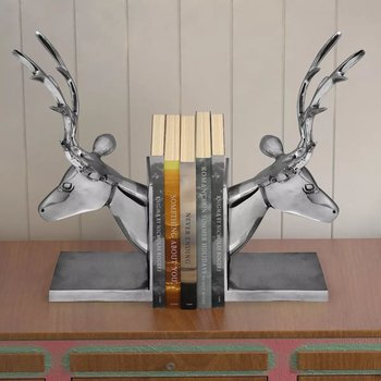 Podpórka do książek, motyw jelenia, 2 szt. aluminiowa, srebrna - vidaXL
