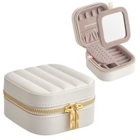 Podróżne etui z lusterkiem mała szkatułka na biżuterię biało-złota Songmics