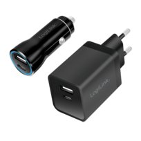 Podróżny zestaw do ładowania USB LogiLink, 1x USB-C, 1x USB-A, 15 W, czarny