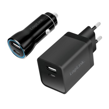 Podróżny zestaw do ładowania USB LogiLink, 1x USB-C, 1x USB-A, 15 W, czarny - LogiLink