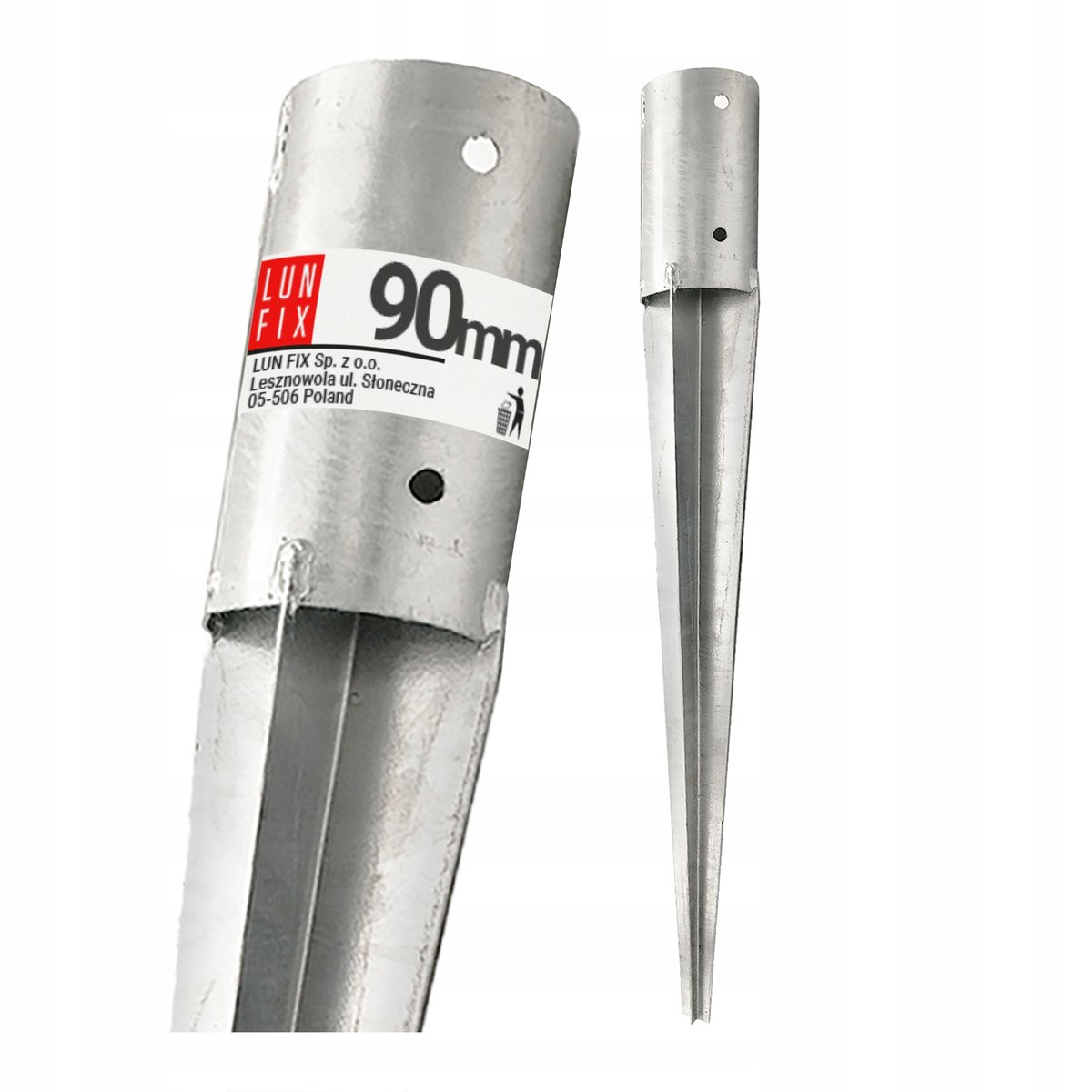 Podstawa słupa okrągła wbijana kotwa fi 90mm dł. 750 mm wspornik do ziemi