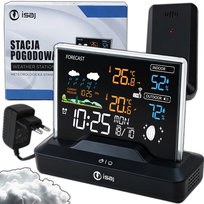 PODŚWIETLANA BEZPRZEWODOWA STACJA POGODOWA TERMOMETR BAROMETR ZEGAR BUDZIK Isaj