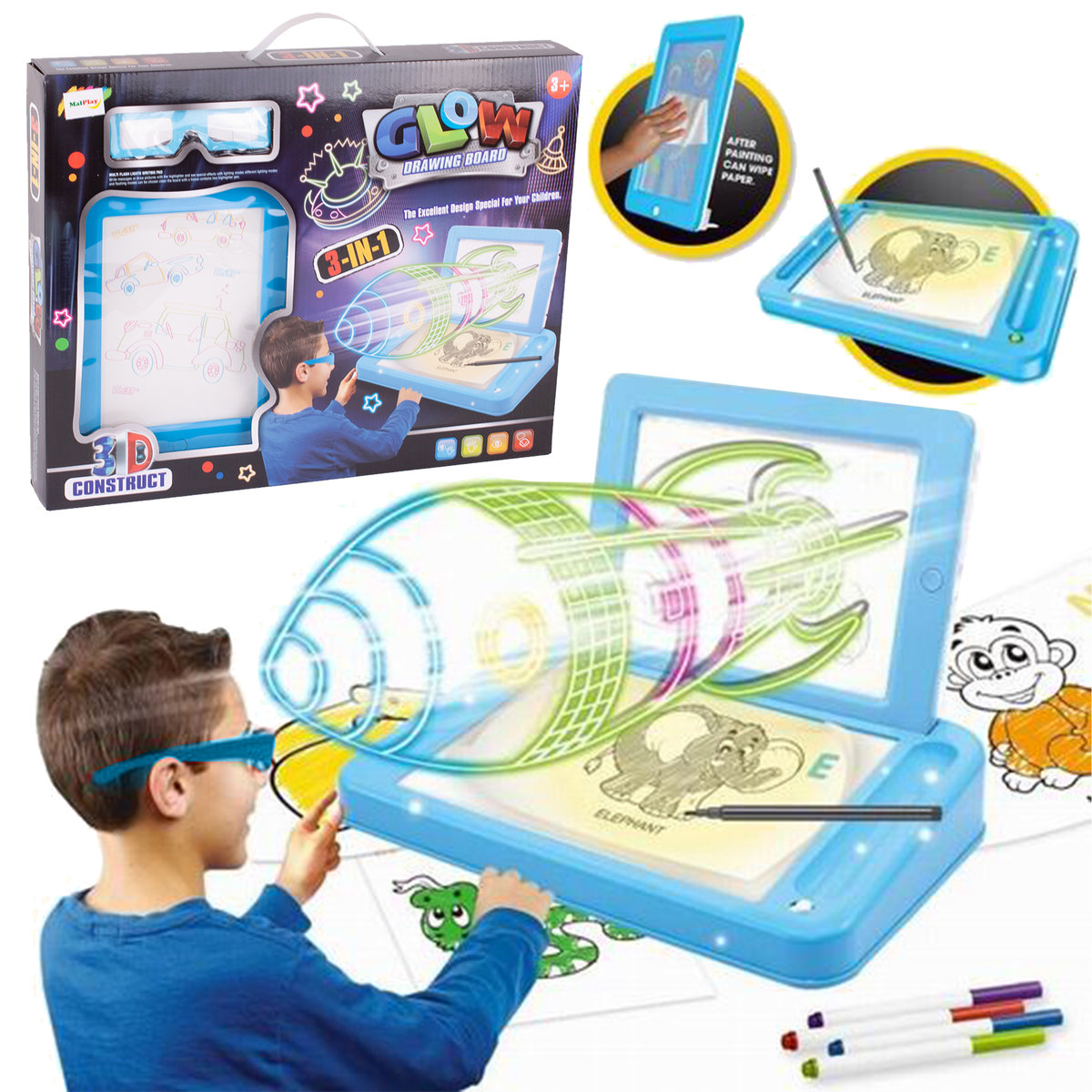 Tablica Do Rysowania Dla Dzieci Podświetlana Tablica Magiczna 3D 3W1 Do Rysowania Dla Dzieci - MalPlay
