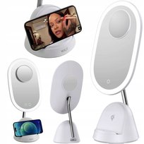 Podświetlane lusterko kosmetyczne powiększające do makijażu + ładowarka Qi