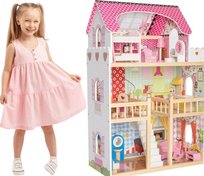 Podświetlany nowoczesny DUŻY DOMEK do zabawy lalkami z drewna dla dziecka