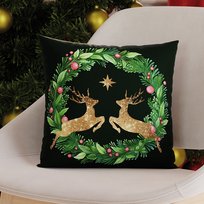 Poduszka 40x40 cm z wypełnieniem silikonowym, ze świątecznym nadrukiem, Złote jelonki