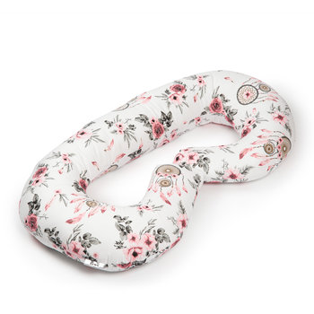 Poduszka ciążowa typu C dla kobiet w ciąży - biała w różowe kwiaty - Flumi