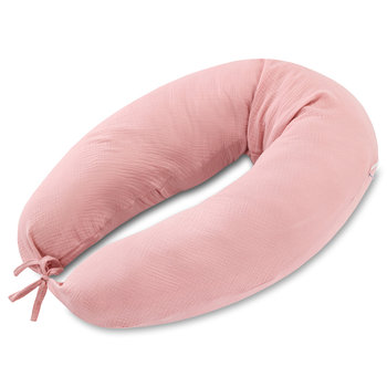 Poduszka do karmienia lub do spania na boku 190 x70 cm - Poduszka ciążowa wspierająca pozycjonująca muślin pudrowy róż - Amazinggirl