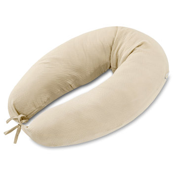 Poduszka do karmienia lub do spania na boku 190cm - Poduszka ciążowa wspierająca pozycjonująca muślin beżowy - Amazinggirl