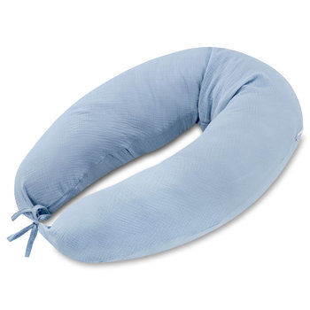 Poduszka do karmienia lub do spania na boku 190cm - Poduszka ciążowa wspierająca pozycjonująca muślin niebieski - Amazinggirl