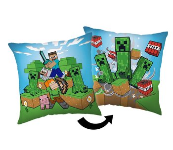 Poduszka dziecięca 40x40 Minecraft Pośpiech Creepera niebieska zielona - Jerry Fabrics