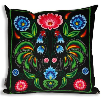 Poduszka folk łowicki koguty zielone wycinanka czarna - Sartrix