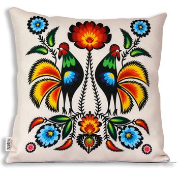 Poduszka folk łowicki wycinanka koguty pomarańczowe - Sartrix