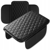 Poduszka na podłokietnik samochodowy skórzana pikowana z kieszeniami czarna