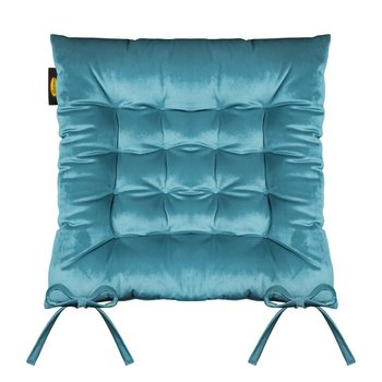 Poduszka siedzisko 40x40x8 Velvet 16 na krzesło turkusowa ciemna welurowa z wiązaniem - Eurofirany