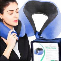 Poduszka turystyczna niebieska do spania, rogal na szyję