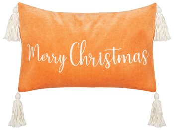Poduszka z frędzlami motyw świąteczny welurowa 30 x 50 cm pomarańczowa LITHOPS - Beliani