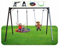 Podwójna Huśtawka Ogrodowa ze Stelażem Linami Siedziskiem Bocianie Gniazdo