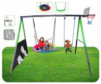 Podwójna Huśtawka Ogrodowa ze Stelażem Liny Bocianie Gniazdo Kosz