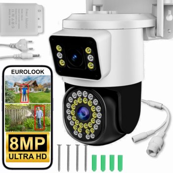 Podwójna kamera wifi ip 8mpx uhd ultrahd obrotowa zewnętrzna aplikacja led - Eurolook