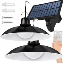 PODWÓJNA LAMPA SOLARNA ŻYRANDOL LED WISZĄCA OGRODOWA ZEWNĘTRZNA PANEL PILOT