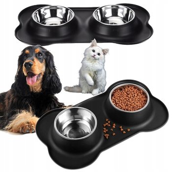 PODWÓJNA MISKA DLA PSA KOTA ANTYPOŚLIZGOWA + PODKŁADKA POD MISKI 2x140 ml - R2 Invest