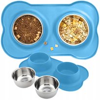 Podwójna Miska Dla Psa Kota Metalowa Antypoślizgowa 2 Miski + Podkładka